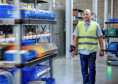 Man Walking in Warehouse with Pyxis Point
